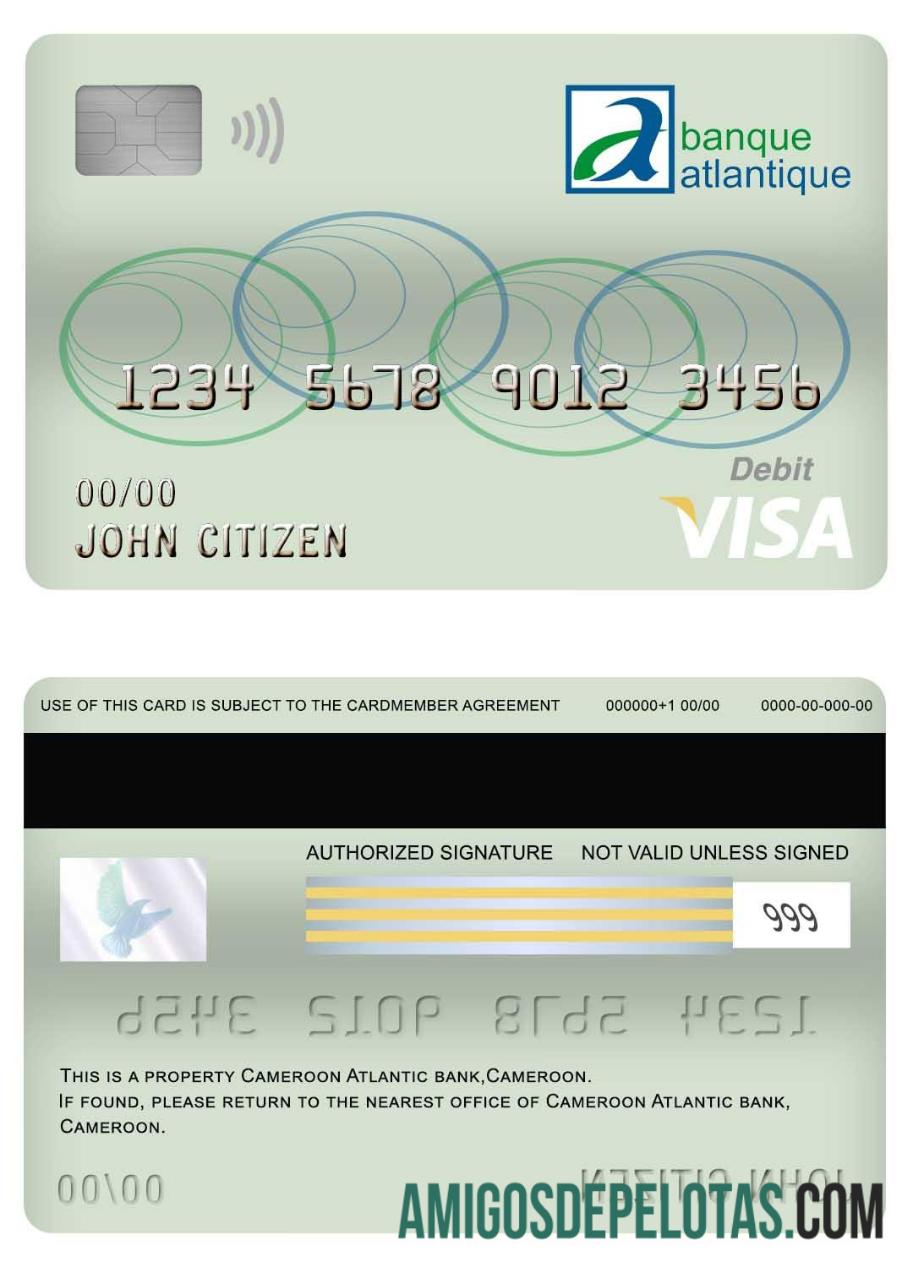 Cartão de débito Visa do Camarões Atlantic Bank baixar para verificação